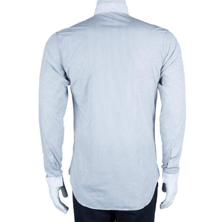 Pre Owned Dior Men's Gray Striped Contrast Collar Shirt S