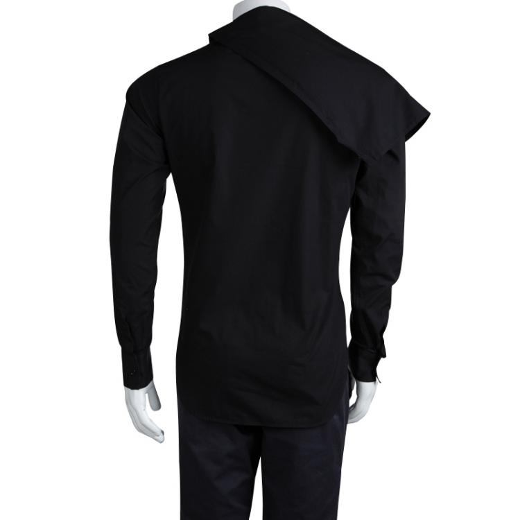 مملوكة مسبقًا Dior Black Cotton Asymmetric Cape Collar Detail Shirt S