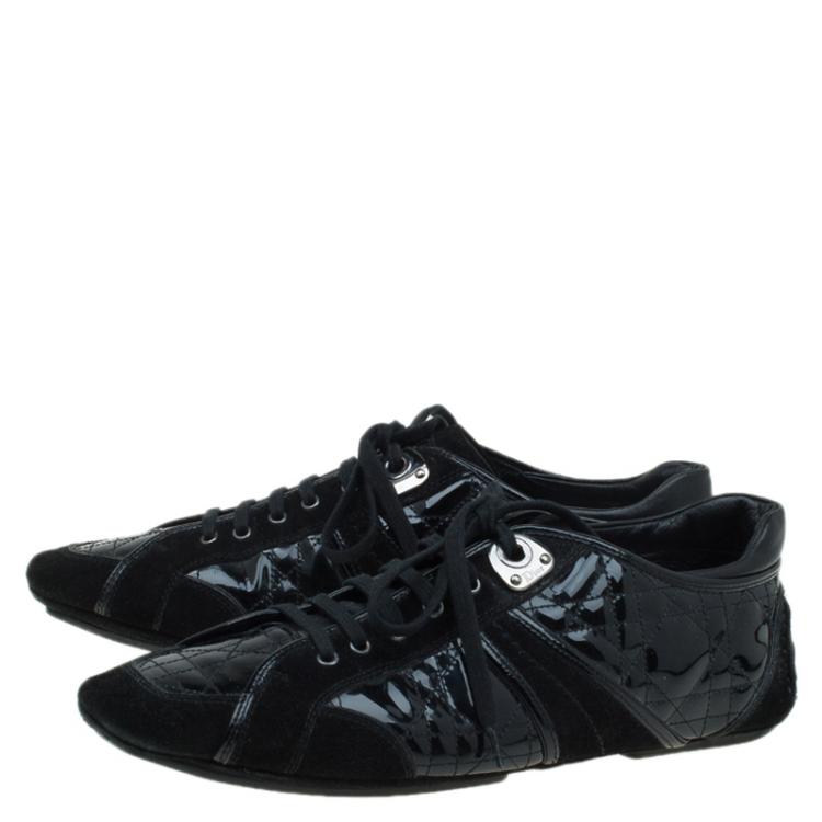 Pre Owned Dior Black Cannage Patent and Suede Sneakers Size 40