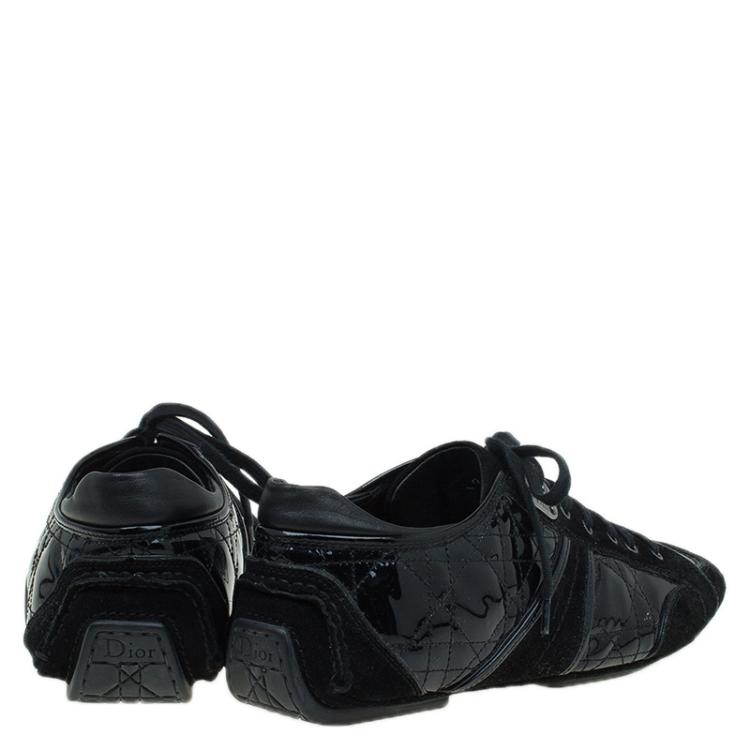 Pre Owned Dior Black Cannage Patent and Suede Sneakers Size 40