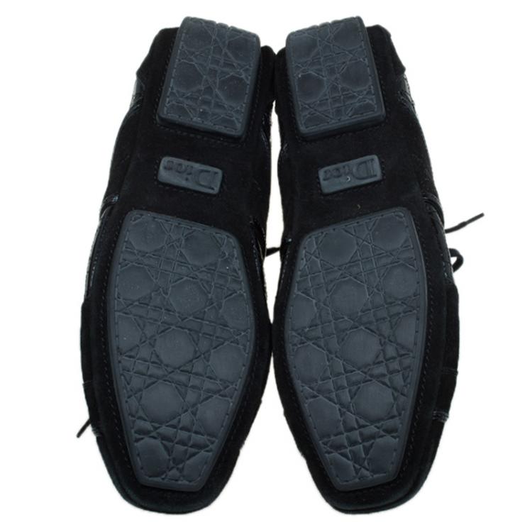 Pre Owned Dior Black Cannage Patent and Suede Sneakers Size 40
