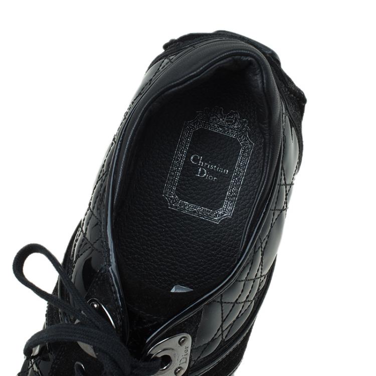 Pre Owned Dior Black Cannage Patent and Suede Sneakers Size 40