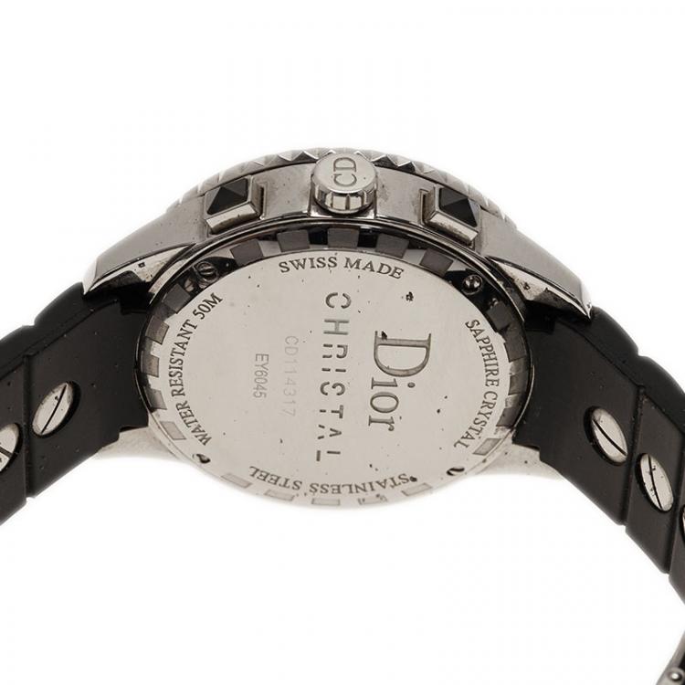 Pre Owned Dior Christal Quartz Chronograph  Stainless Steel & Ceramic Black Mens Watch 38 MM