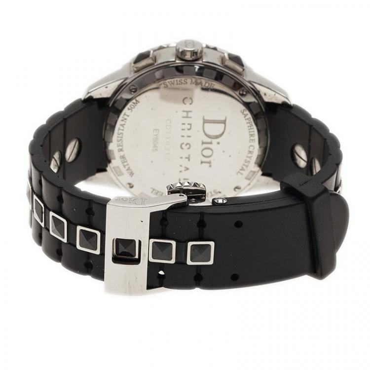 Pre Owned Dior Christal Quartz Chronograph  Stainless Steel & Ceramic Black Mens Watch 38 MM