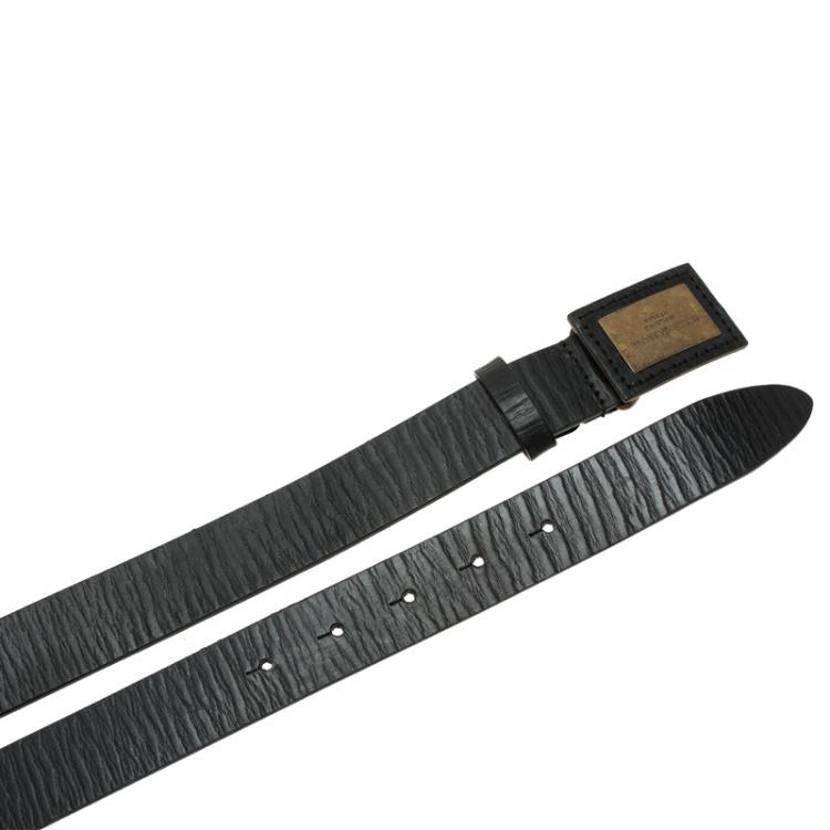 مملوكة مسبقًا Dolce and Gabbana Black Leather Logo Plaque Belt 105CM