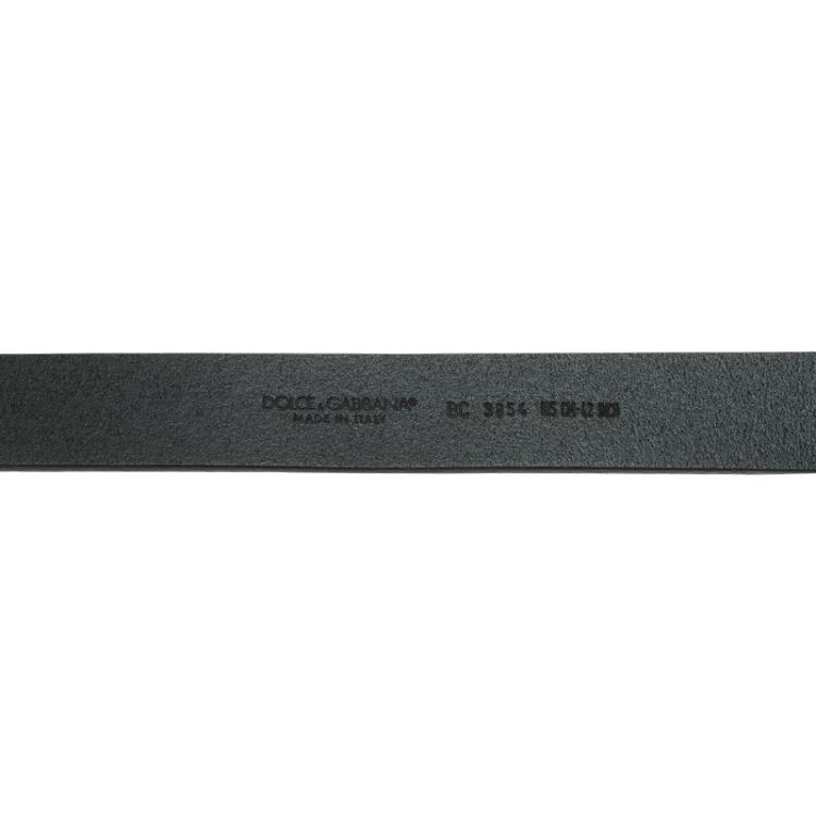 مملوكة مسبقًا Dolce and Gabbana Black Leather Logo Plaque Belt 105CM