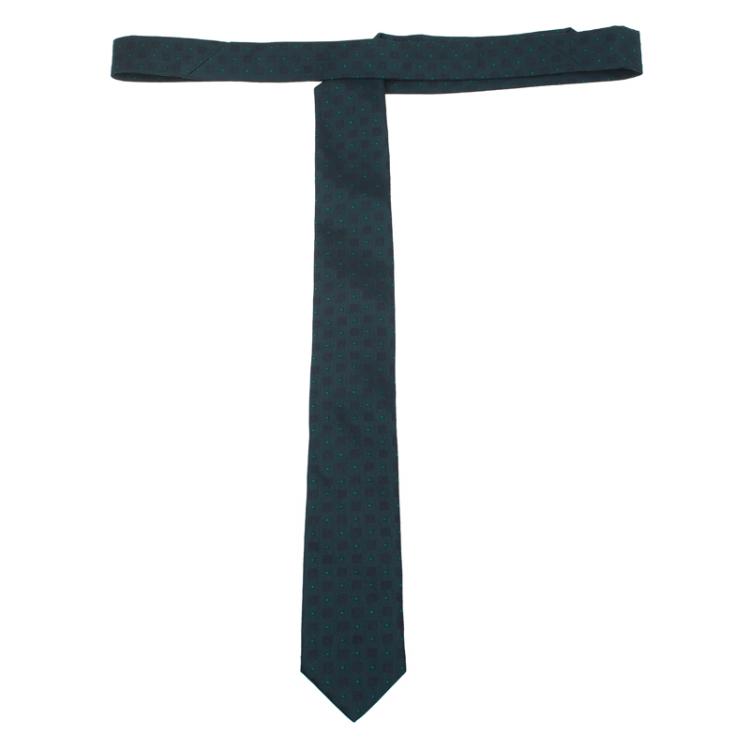 Pre Owned Dolce and Gabbana Green Martini Micro Square Silk Tie 