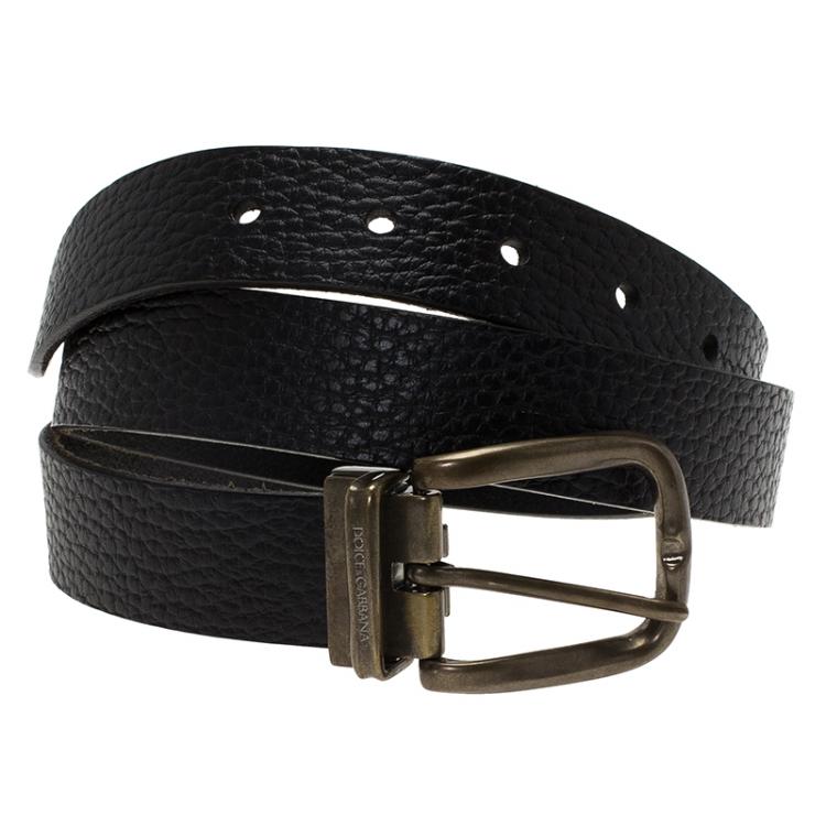 Pre Owned Dolce and Gabbana Black Pebbled Leather Classic Belt 90CM