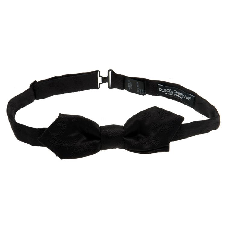 Pre Owned Dolce and Gabbana Black  Jaquard Silk Bow Tie One Size