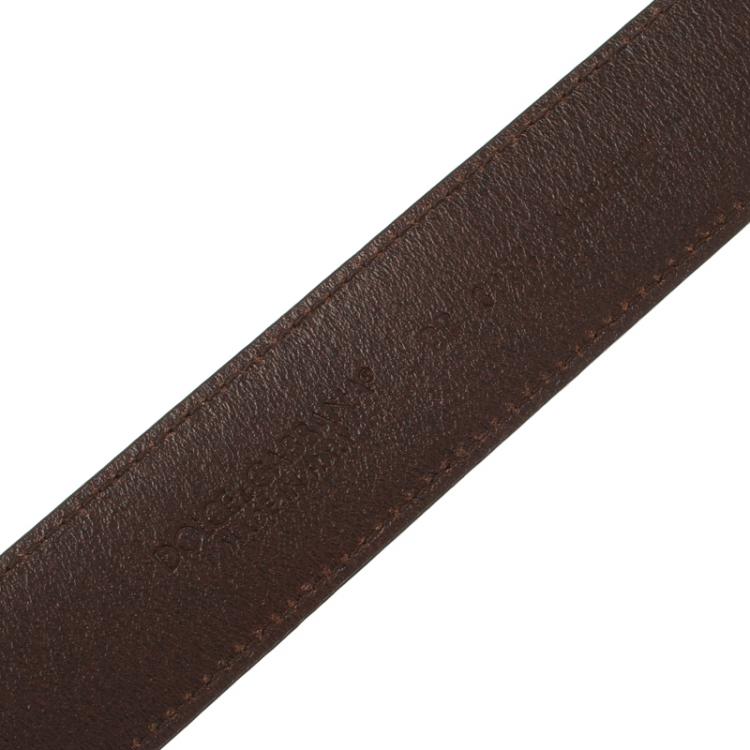 Pre Owned Dolce and Gabbana Dark Brown Leather Plaque Buckle Belt 100CM