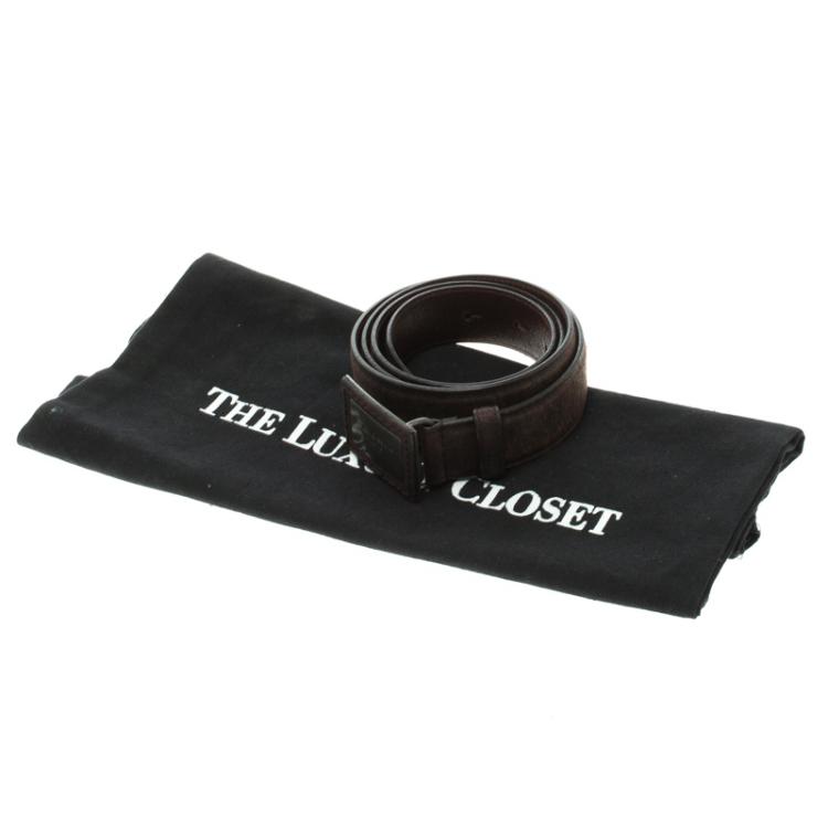 Pre Owned Dolce and Gabbana Dark Brown Leather Plaque Buckle Belt 100CM