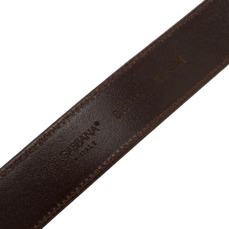 Pre Owned Dolce and Gabbana Brown Leather D&G Buckle Belt 110 CM