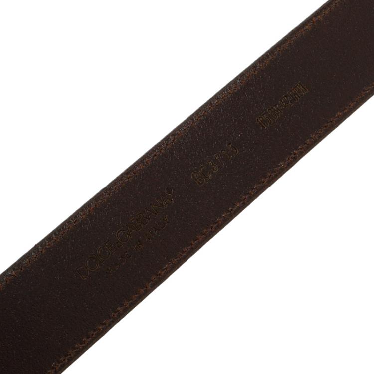 Pre Owned Dolce and Gabbana Grey Leather D&G Buckle Belt 110 CM