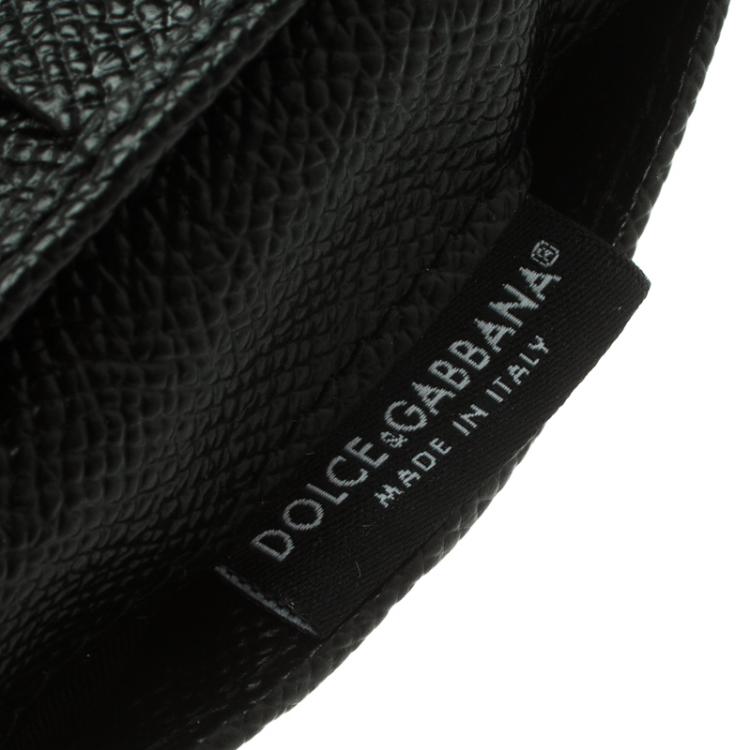 Pre Owned Dolce and Gabbana Black Leaf print Leather Bifold Wallet