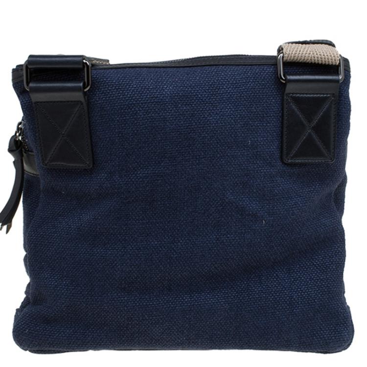 Pre Owned Dolce and Gabbana Navy Blue Canvas Messenger Bag