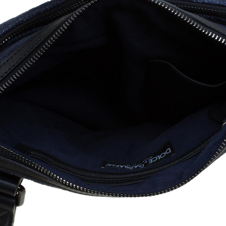 Pre Owned Dolce and Gabbana Navy Blue Canvas Messenger Bag