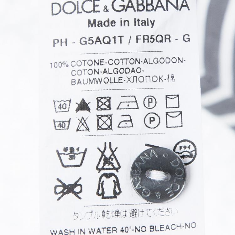 Pre Owned Dolce and Gabbana Grey and White Striped Cotton Short Sleeve Shirt M