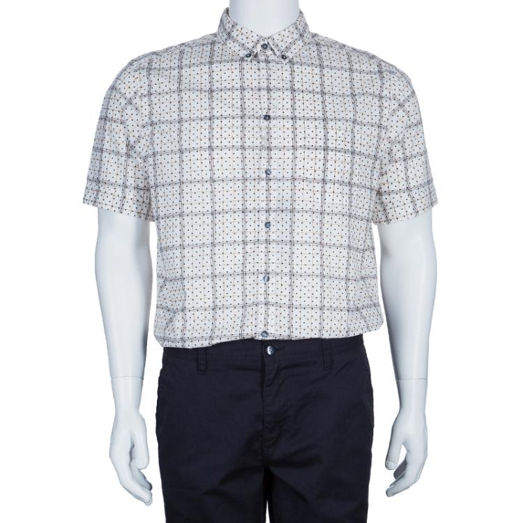 Pre Owned Dolce and Gabbana White Polka Dot Short Sleeve Shirt L