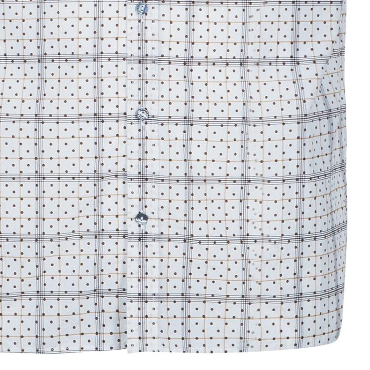 Pre Owned Dolce and Gabbana White Polka Dot Short Sleeve Shirt L