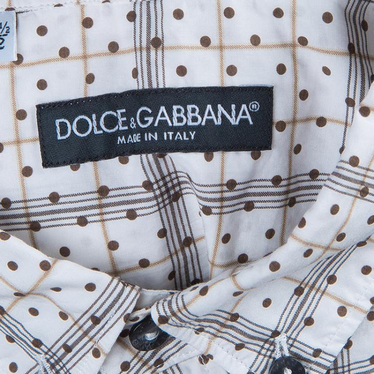 Pre Owned Dolce and Gabbana White Polka Dot Short Sleeve Shirt L