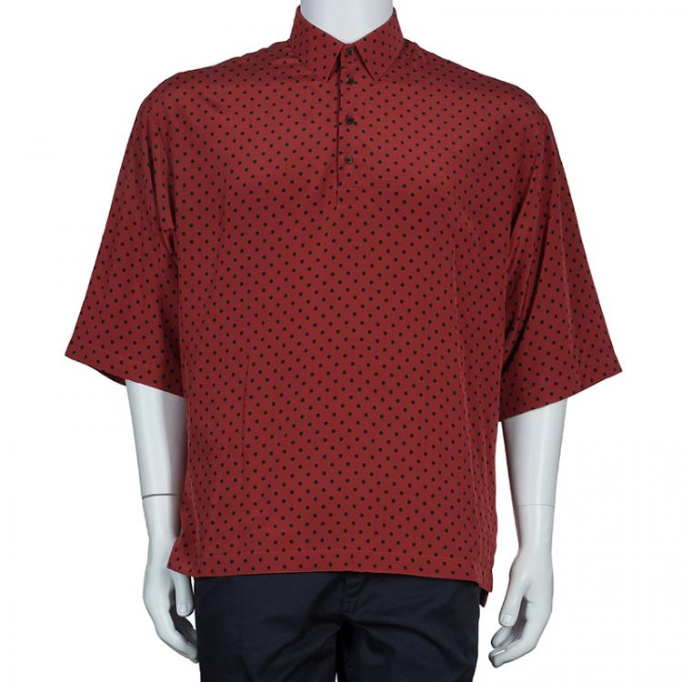 Pre Owned Dolce and Gabbana Red Polka Dot Polo Shirt XL