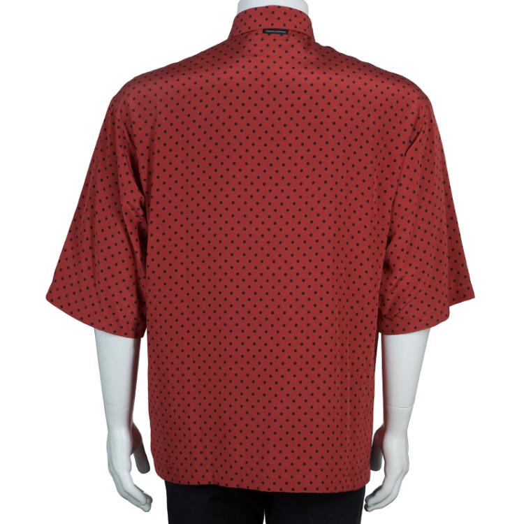 Pre Owned Dolce and Gabbana Red Polka Dot Polo Shirt XL