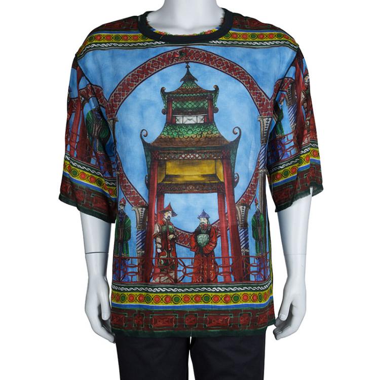 Pre Owned Dolce And Gabbana Multicolor Printed Linen T-Shirt XXL
