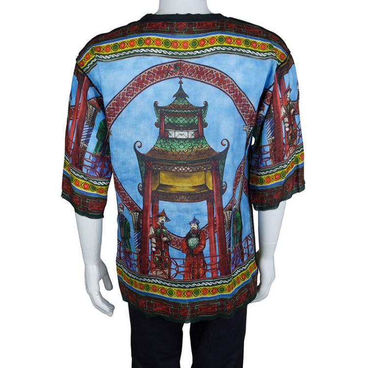 Pre Owned Dolce And Gabbana Multicolor Printed Linen T-Shirt XXL