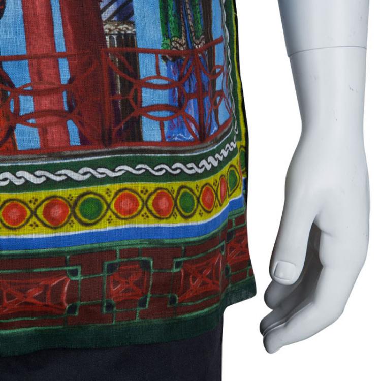 Pre Owned Dolce And Gabbana Multicolor Printed Linen T-Shirt XXL