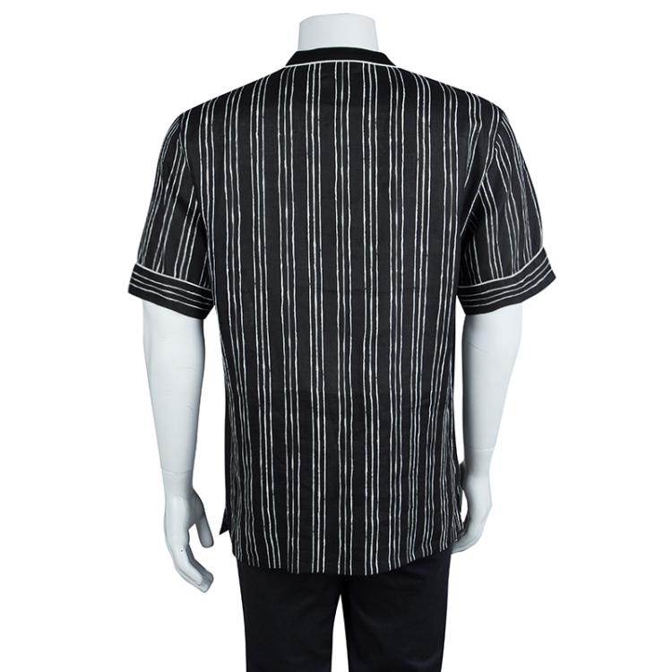 مملوك�ة مسبقًا Dolce And Gabbana Monochrome Striped Short Sleeve Linen Shirt XL