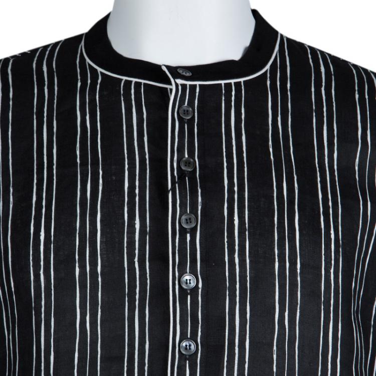 مملوكة مسبقًا Dolce And Gabbana Monochrome Striped Short Sleeve Linen Shirt XL