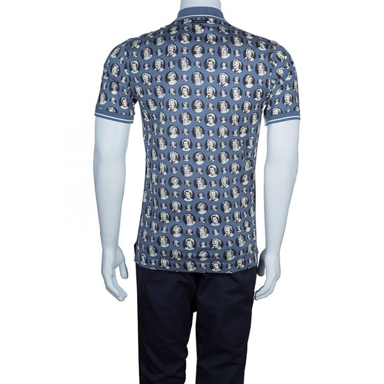 Pre Owned Dolce and Gabbana Grey Marilyn Monroe Print Polo Shirt M