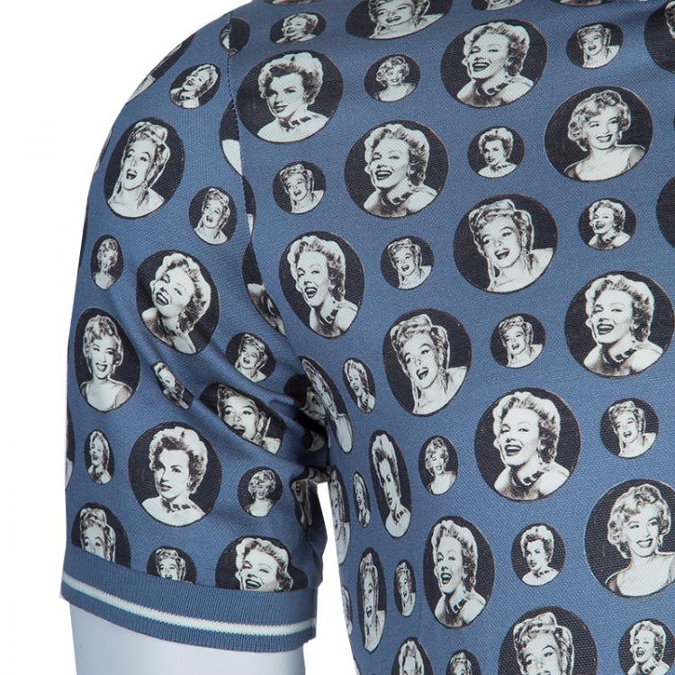 Pre Owned Dolce and Gabbana Grey Marilyn Monroe Print Polo Shirt M