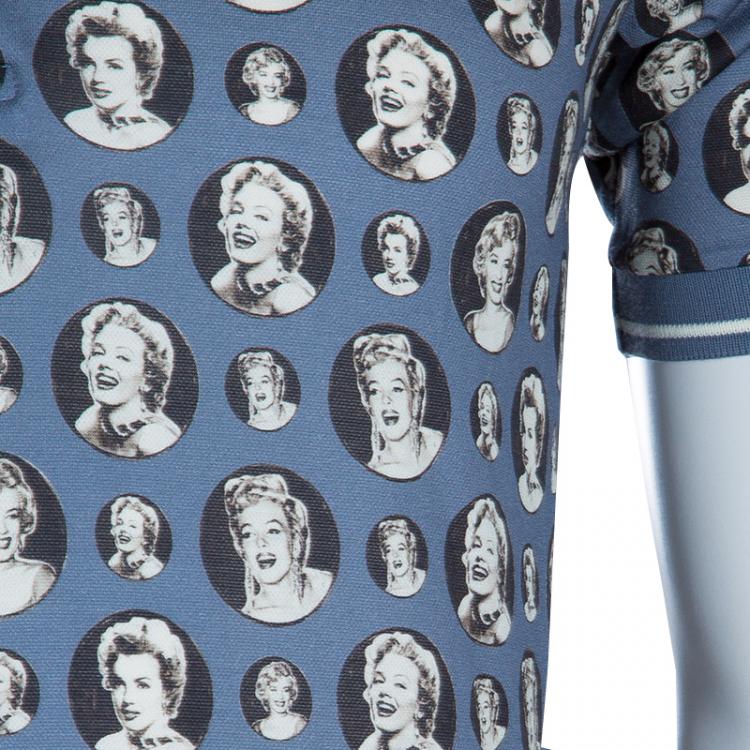 Pre Owned Dolce and Gabbana Grey Marilyn Monroe Print Polo Shirt M