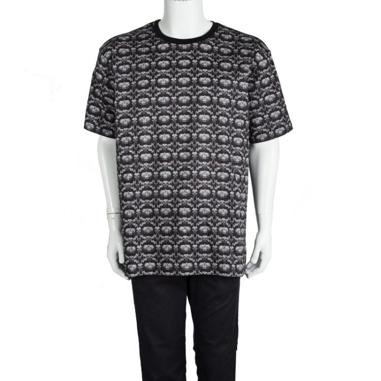 Pre Owned Dolce and Gabbana Black Bee and Crown Print Crew Neck T-Shirt XL