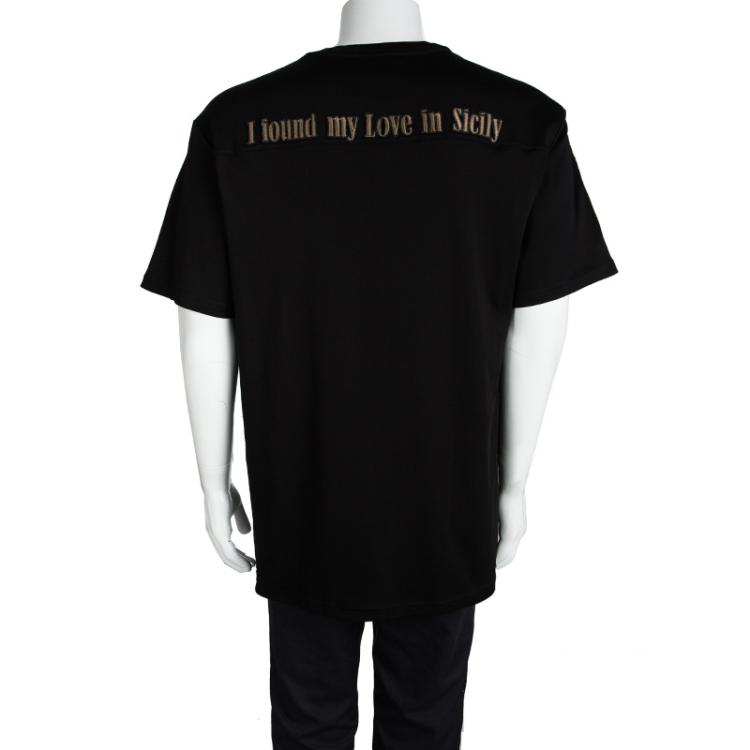 Pre Owned Dolce and Gabbana Black Bee and Crown Print Crew Neck T-Shirt XL