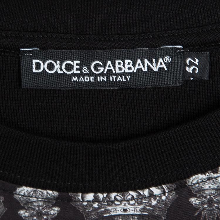 Pre Owned Dolce and Gabbana Black Bee and Crown Print Crew Neck T-Shirt XL