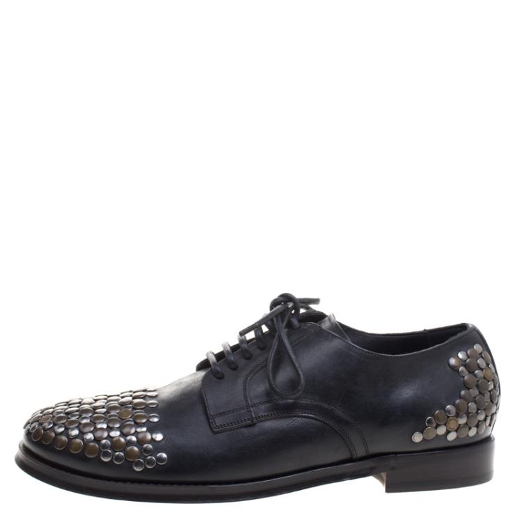 Pre Owned Dolce and Gabbana Black Studded Leather Sircusa Lace Up Derby Size 42