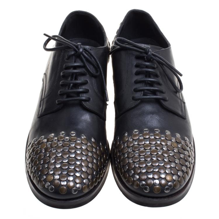 Pre Owned Dolce and Gabbana Black Studded Leather Sircusa Lace Up Derby Size 42