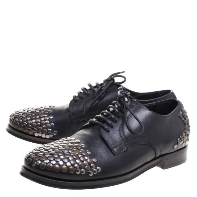 Pre Owned Dolce and Gabbana Black Studded Leather Sircusa Lace Up Derby Size 42