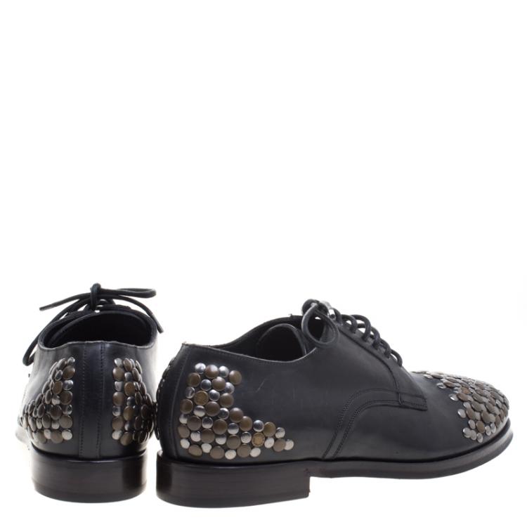 Pre Owned Dolce and Gabbana Black Studded Leather Sircusa Lace Up Derby Size 42