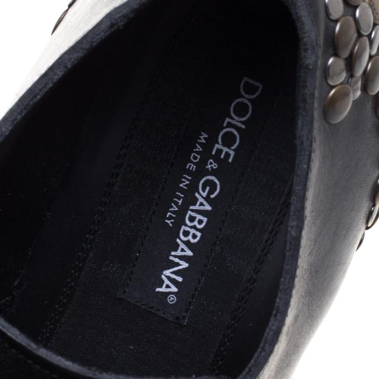 Pre Owned Dolce and Gabbana Black Studded Leather Sircusa Lace Up Derby Size 42