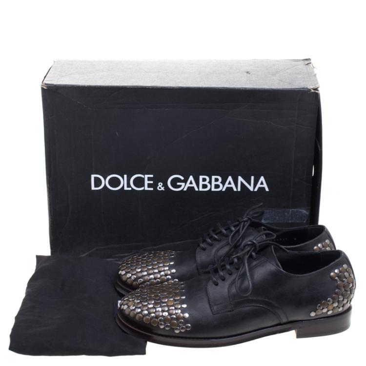 Pre Owned Dolce and Gabbana Black Studded Leather Sircusa Lace Up Derby Size 42