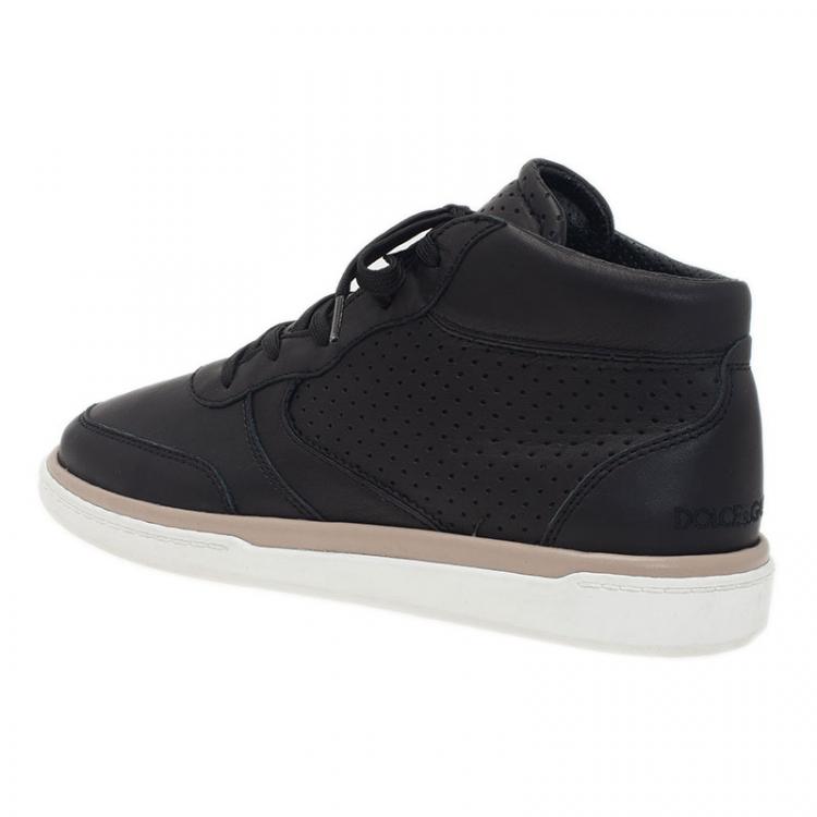 مملوكة مسبقًا Dolce and Gabbana Black Leather High Top Sneakers Size 40.5