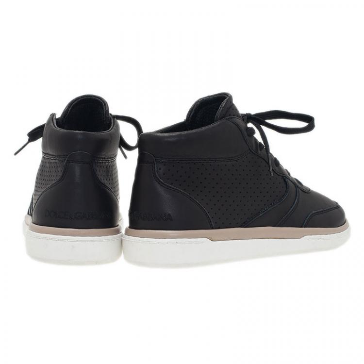 مملوكة مسبقًا Dolce and Gabbana Black Leather High Top Sneakers Size 40.5