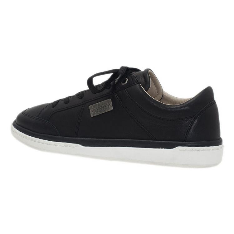 Pre Owned Dolce and Gabbana Black Leather Logo Plaque Sneakers Size 40