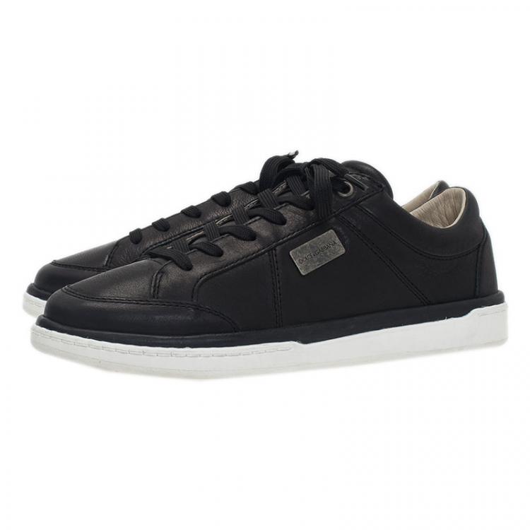 Pre Owned Dolce and Gabbana Black Leather Logo Plaque Sneakers Size 40