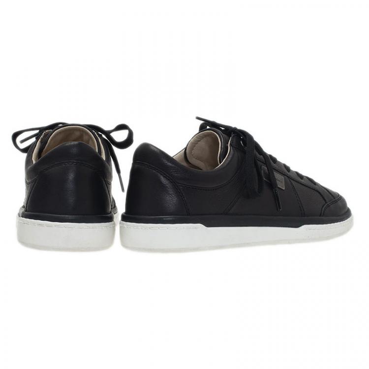 Pre Owned Dolce and Gabbana Black Leather Logo Plaque Sneakers Size 40