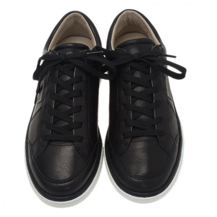 Pre Owned Dolce and Gabbana Black Leather Logo Plaque Sneakers Size 40