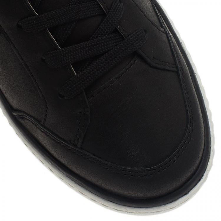 Pre Owned Dolce and Gabbana Black Leather Logo Plaque Sneakers Size 40